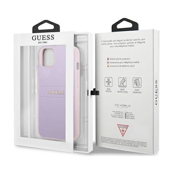 Original Case IPHONE 13 MINI Guess Saffiano Hot Stamp & Metal Logo (GUHCP13SPSASBPU) purple 3666339047849