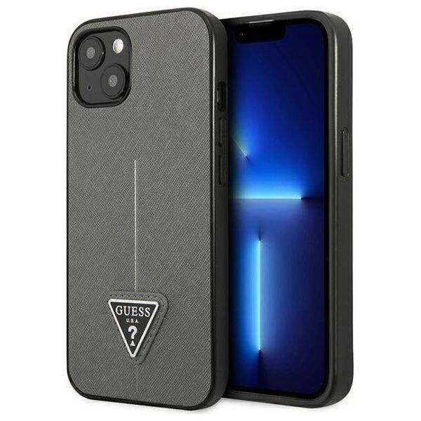 Original Case IPHONE 13 MINI Guess Hardcase Saffianotriangle Logo (GUHCP13SPSATLG) silver 3666339040352