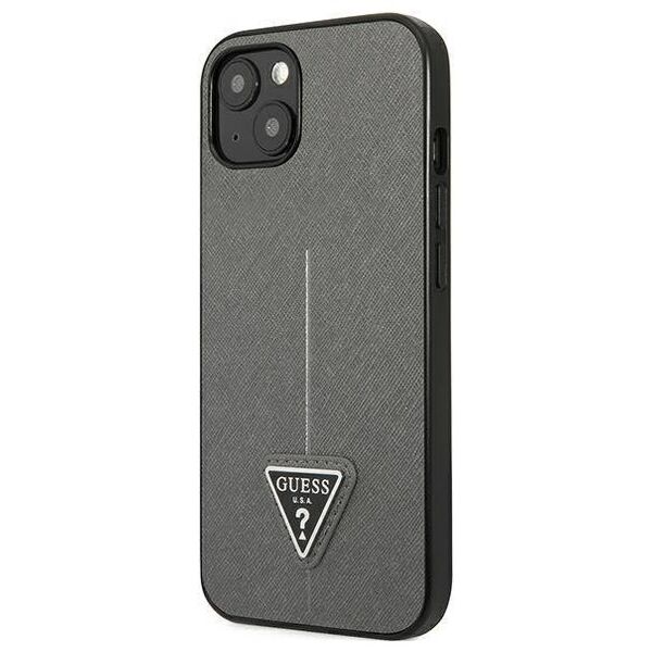 Original Case IPHONE 13 MINI Guess Hardcase Saffianotriangle Logo (GUHCP13SPSATLG) silver 3666339040352
