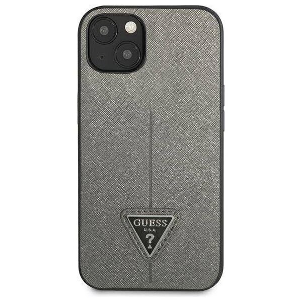 Original Case IPHONE 13 MINI Guess Hardcase Saffianotriangle Logo (GUHCP13SPSATLG) silver 3666339040352