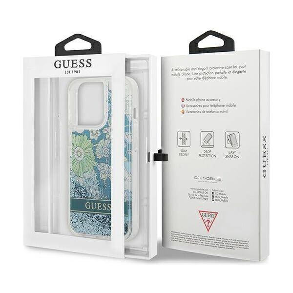 Case IPHONE 13 PRO MAX Guess Hardcase Flower Liquid Glitter (GUHCP13XLFLSN) green 3666339041380