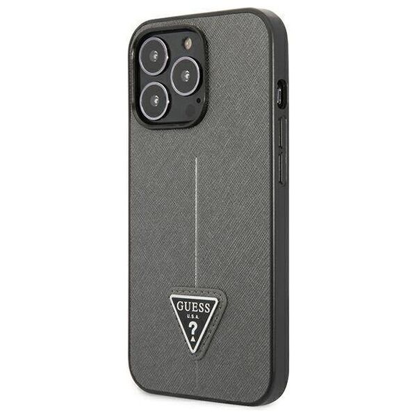 Original Case IPHONE 13 PRO MAX Guess Hardcase Saffianotriangle Logo (GUHCP13XPSATLG) silver 3666339040383