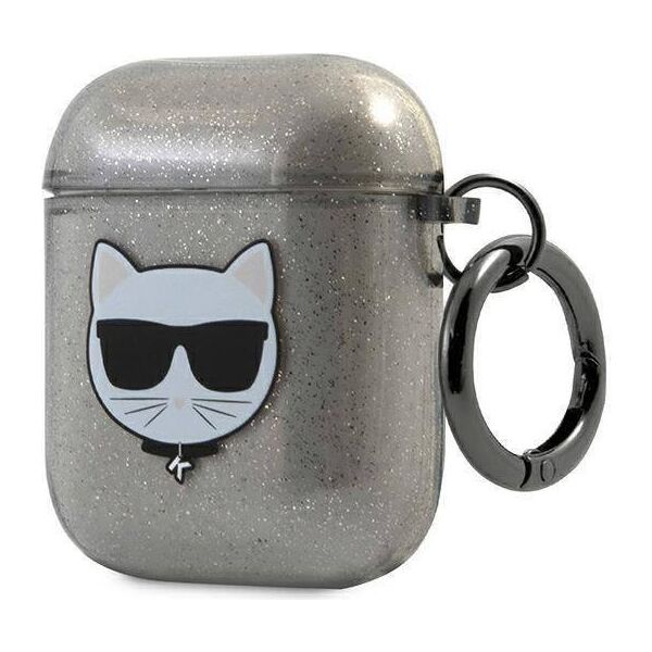Original Case APPLE AIRPODS Karl Lagerfeld Cover Glitter Choupette (KLA2UCHGK) black 3666339009106