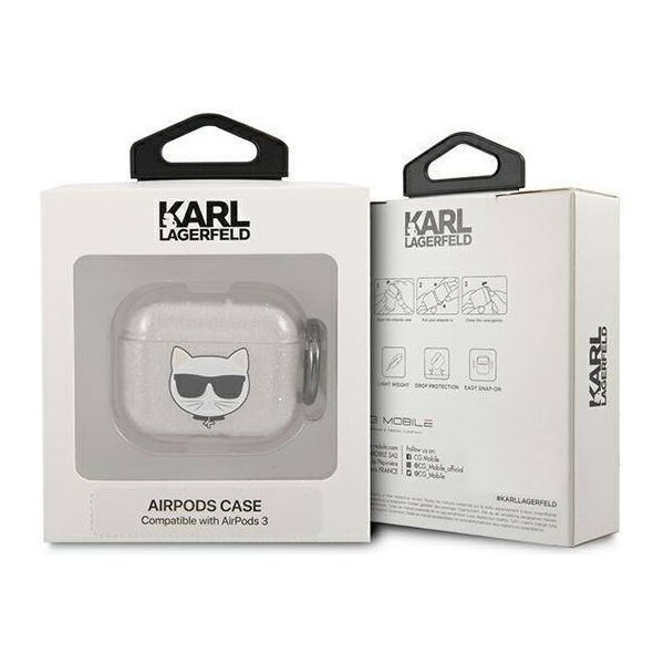 Original Case APPLE AIRPODS 3 Karl Lagerfeld Cover Glitter Choupette (KLA3UCHGS) silver 3666339009151