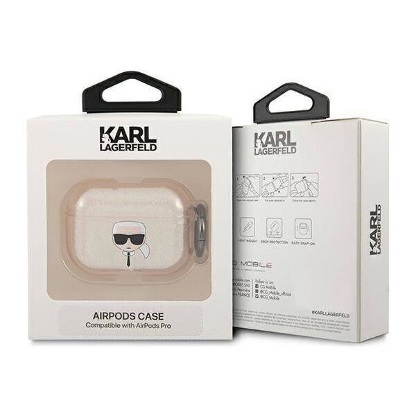 Original Case APPLE AIRPODS PRO Karl Lagerfeld Cover Glitter Karl`s Head (KLAPUKHGD) gold 3666339030353