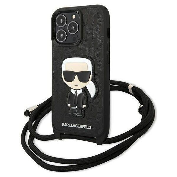 Original Case IPHONE 13 PRO Karl Lagerfeld Hardcase Leather Monogram Patch And Cord Iconik (KLHCP13LCMNIPK) black 3666339049904