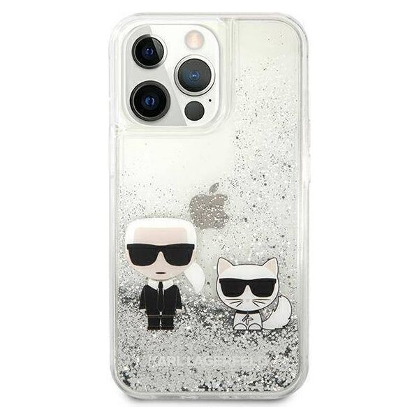 Original Case IPHONE 13 PRO Karl Lagerfeld Hardcase Liquid Glitter Karl&Choupette (KLHCP13LGKCS) silver 3666339027353