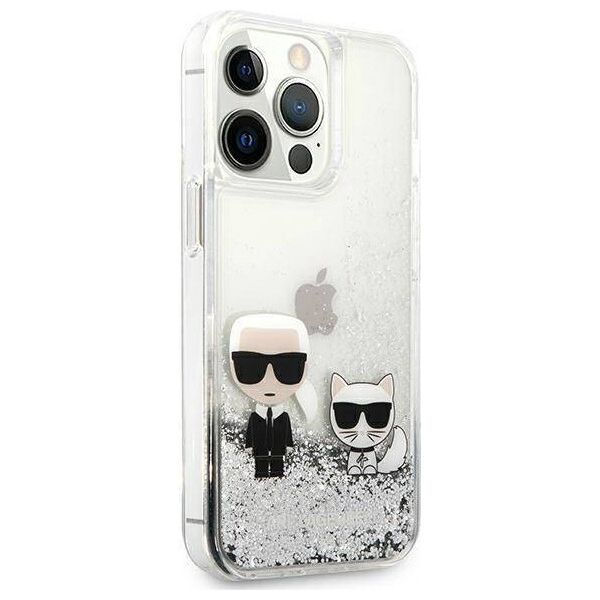 Original Case IPHONE 13 PRO Karl Lagerfeld Hardcase Liquid Glitter Karl&Choupette (KLHCP13LGKCS) silver 3666339027353