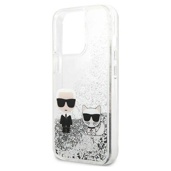 Original Case IPHONE 13 PRO Karl Lagerfeld Hardcase Liquid Glitter Karl&Choupette (KLHCP13LGKCS) silver 3666339027353