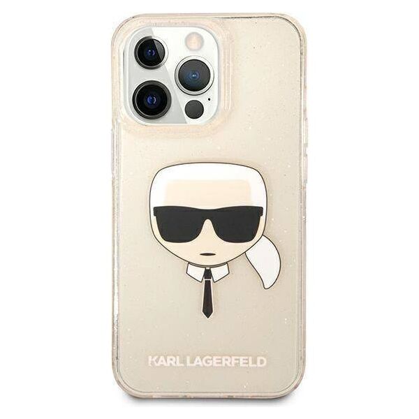 Original Case IPHONE 13 PRO Karl Lagerfeld Hardcase Glitter Karl`s Head (KLHCP13LKHTUGLGO) gold 3666339027599