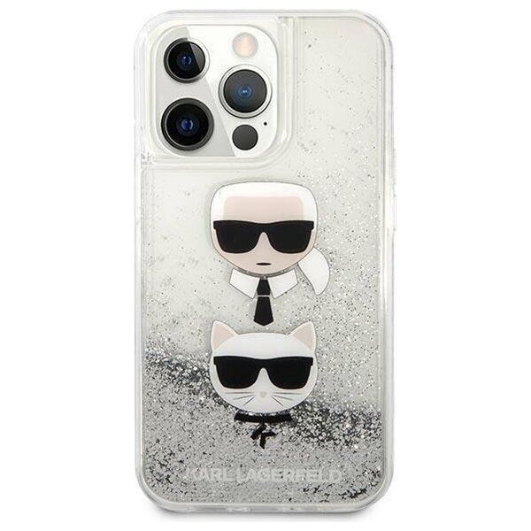 Original Case IPHONE 13 PRO Karl Lagerfeld Hardcase Liquid Glitter Karl&Choupette Head (KLHCP13LKICGLS) silver 3666339028916