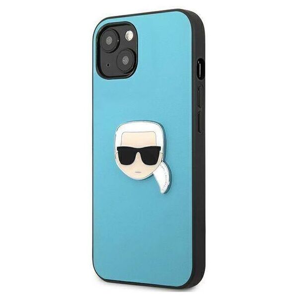 Original Case IPHONE 13 MINI Karl Lagerfeld Hardcase Leather Ikonik Karl`s Head Metal (KLHCP13SPKMB) blue 3666339028619