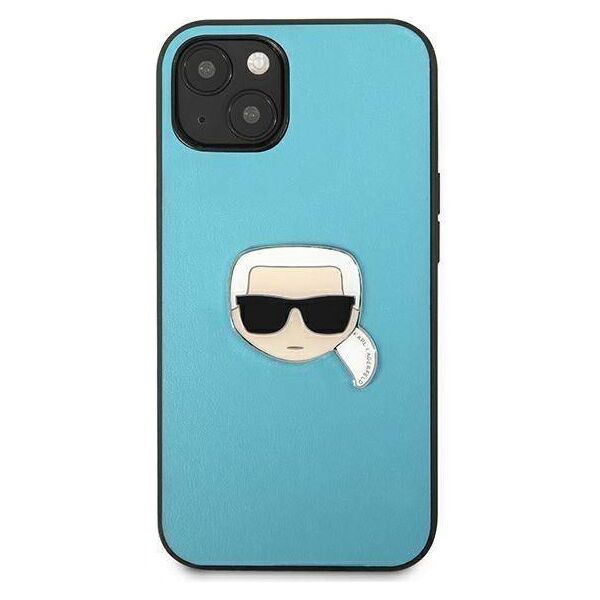 Original Case IPHONE 13 MINI Karl Lagerfeld Hardcase Leather Ikonik Karl`s Head Metal (KLHCP13SPKMB) blue 3666339028619