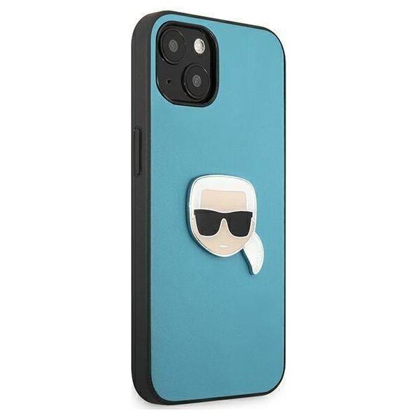 Original Case IPHONE 13 MINI Karl Lagerfeld Hardcase Leather Ikonik Karl`s Head Metal (KLHCP13SPKMB) blue 3666339028619