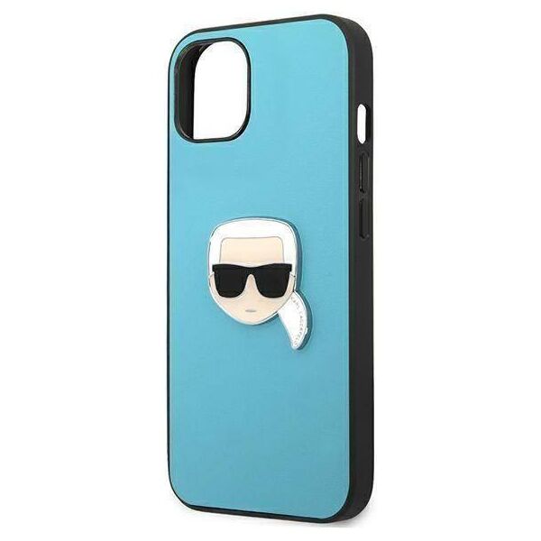Original Case IPHONE 13 MINI Karl Lagerfeld Hardcase Leather Ikonik Karl`s Head Metal (KLHCP13SPKMB) blue 3666339028619