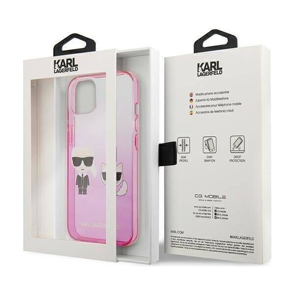 Original Case IPHONE 13 MINI Karl Lagerfeld Hardcase Gradient Ikonik Karl & Choupette (KLHCP13STGKCP) pink 3666339049201