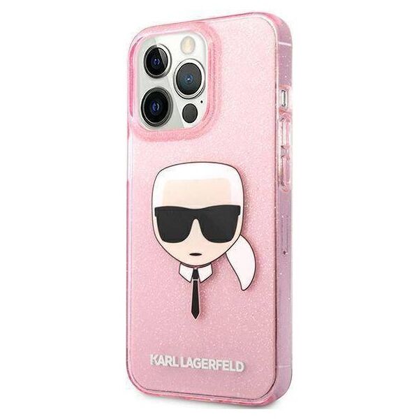 Original Case IPHONE 13 PRO MAX Karl Lagerfeld Hardcase Glitter Karl`s Head (KLHCP13XKHTUGLP) pink 3666339027568