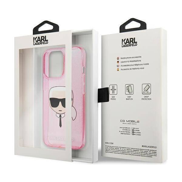 Original Case IPHONE 13 PRO MAX Karl Lagerfeld Hardcase Glitter Karl`s Head (KLHCP13XKHTUGLP) pink 3666339027568