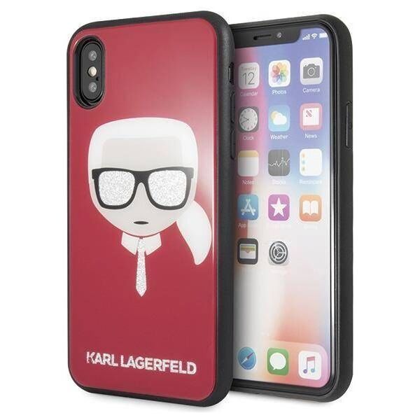 Original Case IPHONE X / XS Karl Lagerfeld Iconic Glitter Karl`s Head (KLHCPXDLHRE) red 3700740444818
