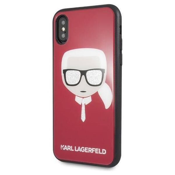 Original Case IPHONE X / XS Karl Lagerfeld Iconic Glitter Karl`s Head (KLHCPXDLHRE) red 3700740444818