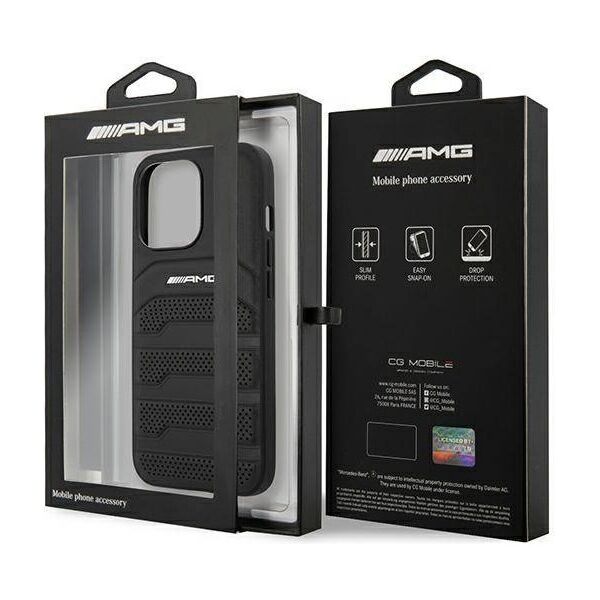 Case IPHONE 13 PRO Mercedes AMG Hardcase Leather Debossed Lines (AMHCP13LGSEBK) black 3666339018955