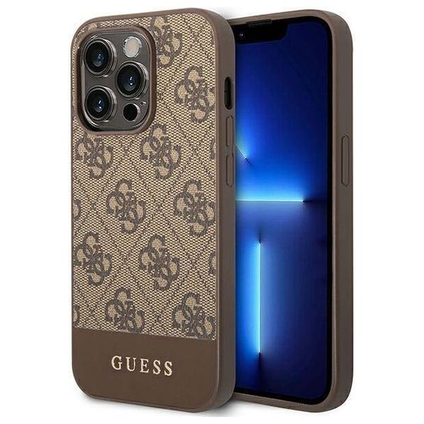 Original Case IPHONE 14 PRO Guess Hard Case 4G Stripe Collection brown 3666339088521