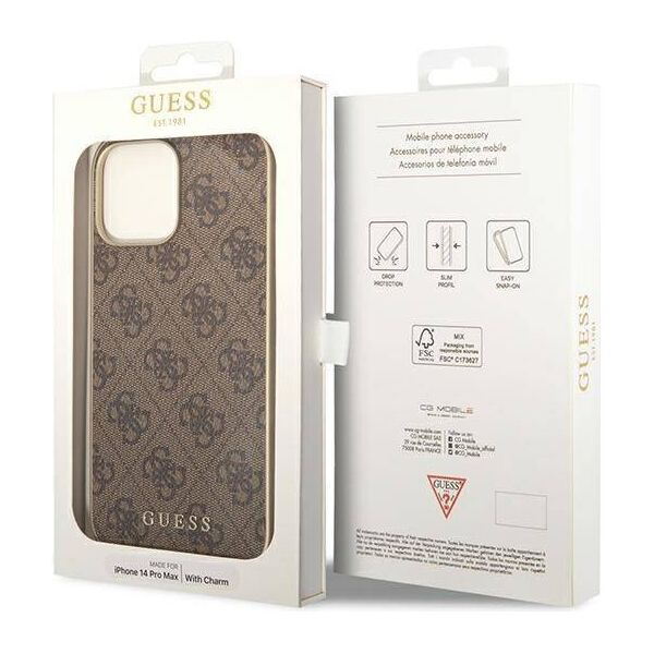 Original Case IPHONE 14 PRO Guess Hardcase 4G Charms Collection brown 3666339094171