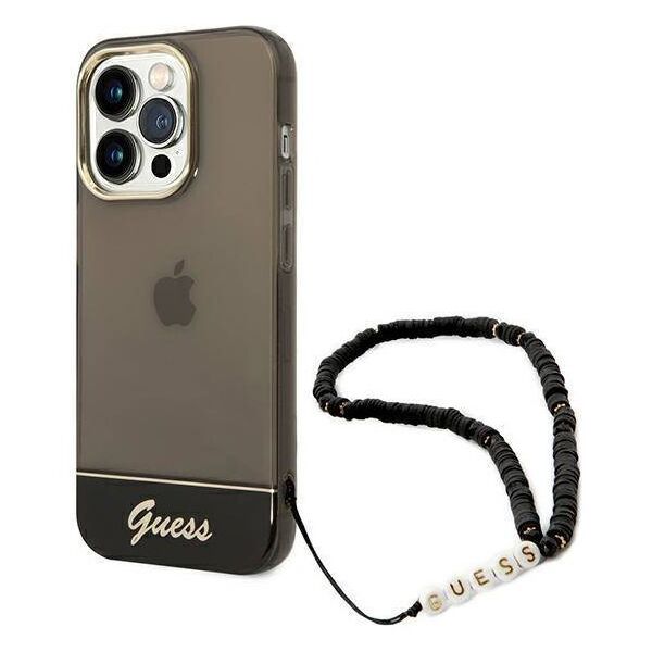 Case IPHONE 14 PRO Guess Hardcase Translucent Stap Pearl black 3666339064181