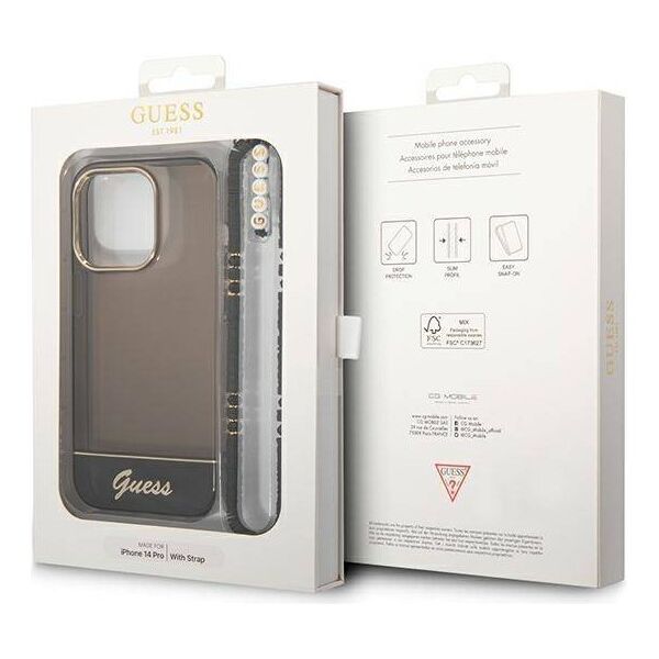 Case IPHONE 14 PRO Guess Hardcase Translucent Stap Pearl black 3666339064181