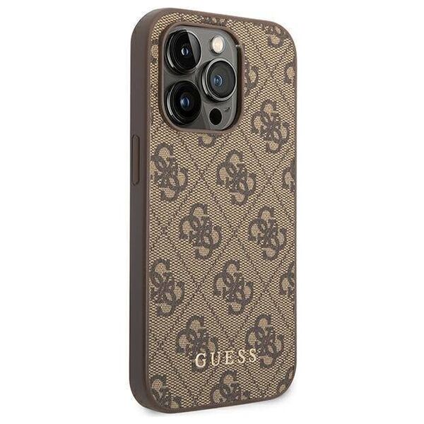 Original Case IPHONE 14 PRO MAX Guess Hard Case 4G Metal Gold Logo brown 3666339094102