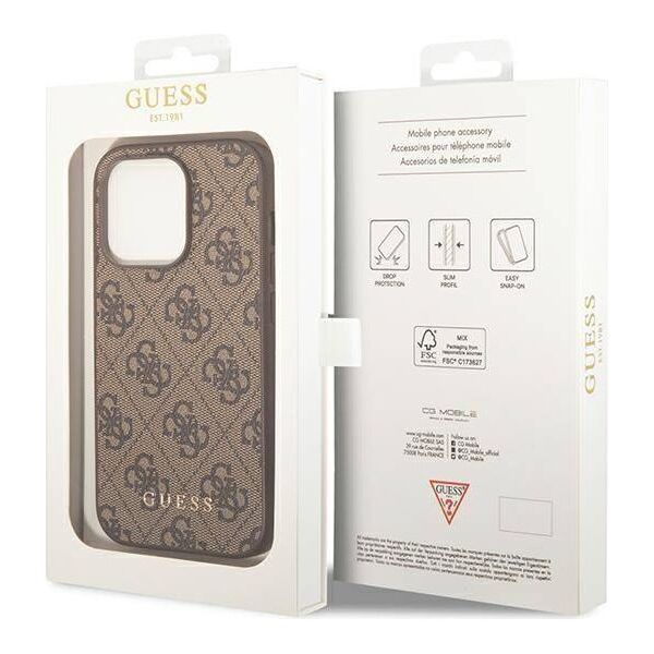 Original Case IPHONE 14 PRO MAX Guess Hard Case 4G Metal Gold Logo brown 3666339094102