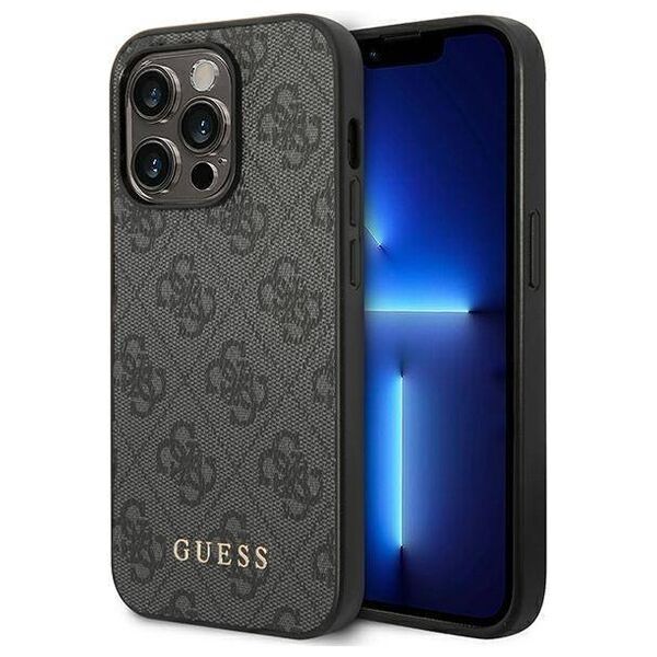 Original Case IPHONE 14 PRO MAX Guess Hard Case 4G Metal Gold Logo gray 3666339094065