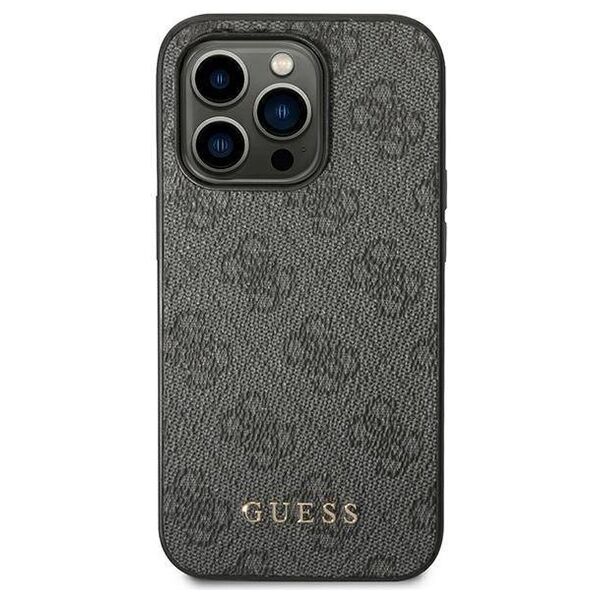 Original Case IPHONE 14 PRO MAX Guess Hard Case 4G Metal Gold Logo gray 3666339094065