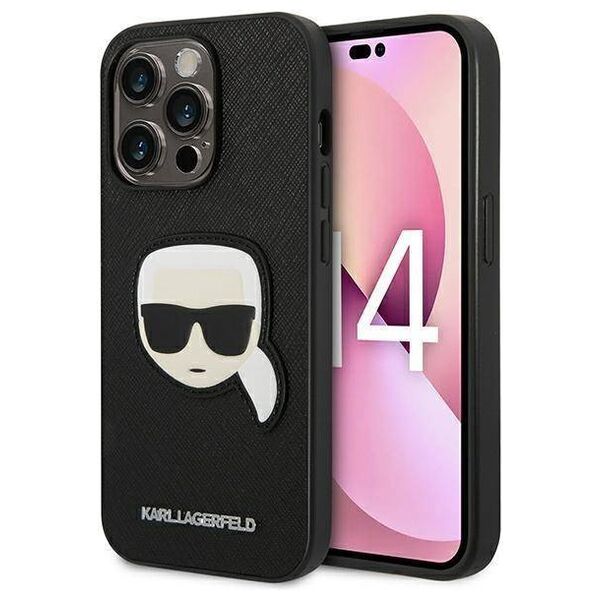 Original Case IPHONE 14 PRO Karl Lagerfeld Hardcase Saffiano Karl`s Head Patch black 3666339077051