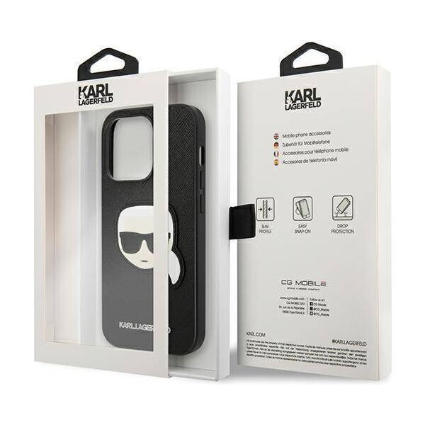 Original Case IPHONE 14 PRO Karl Lagerfeld Hardcase Saffiano Karl`s Head Patch black 3666339077051