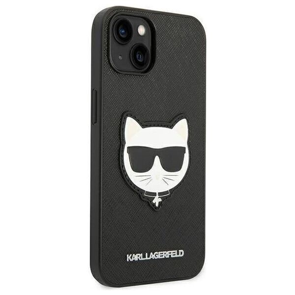 Original Case IPHONE 14 PLUS Karl Lagerfeld Hardcase Saffiano Choupette Head Patch black 3666339076962
