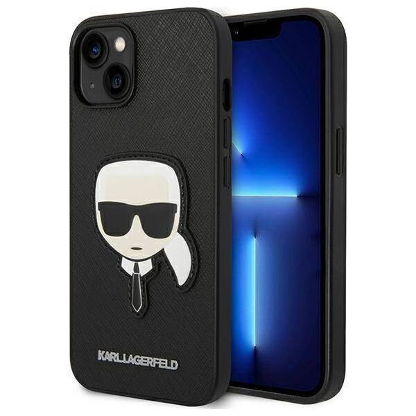Original Case IPHONE 14 PLUS Karl Lagerfeld Hardcase Saffiano Karl`s Head Patch black 3666339077044