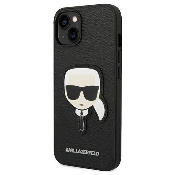 Original Case IPHONE 14 PLUS Karl Lagerfeld Hardcase Saffiano Karl`s Head Patch black 3666339077044