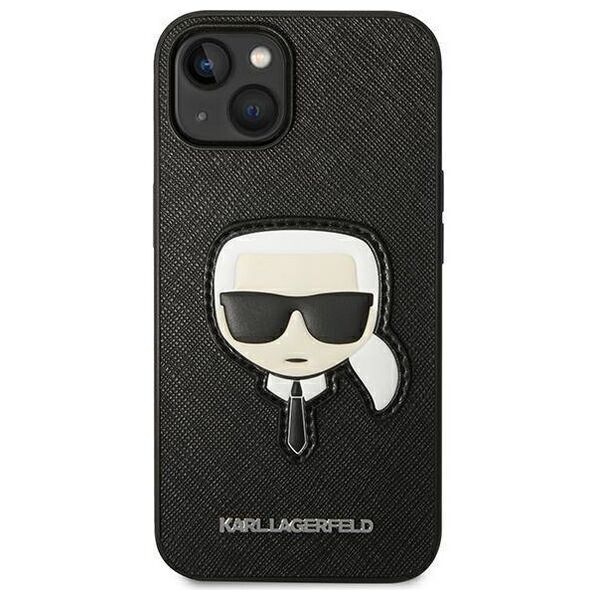 Original Case IPHONE 14 PLUS Karl Lagerfeld Hardcase Saffiano Karl`s Head Patch black 3666339077044