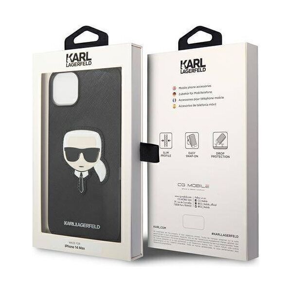 Original Case IPHONE 14 PLUS Karl Lagerfeld Hardcase Saffiano Karl`s Head Patch black 3666339077044