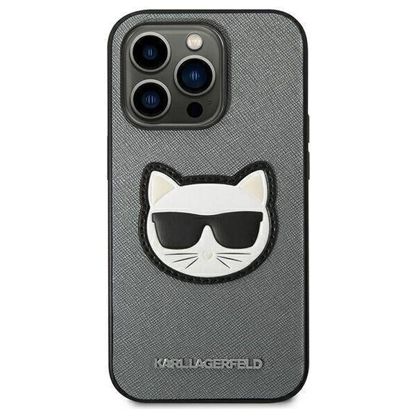 Original Case IPHONE 14 PRO MAX Karl Lagerfeld Hardcase Saffiano Choupette Head Patch silver 3666339077020