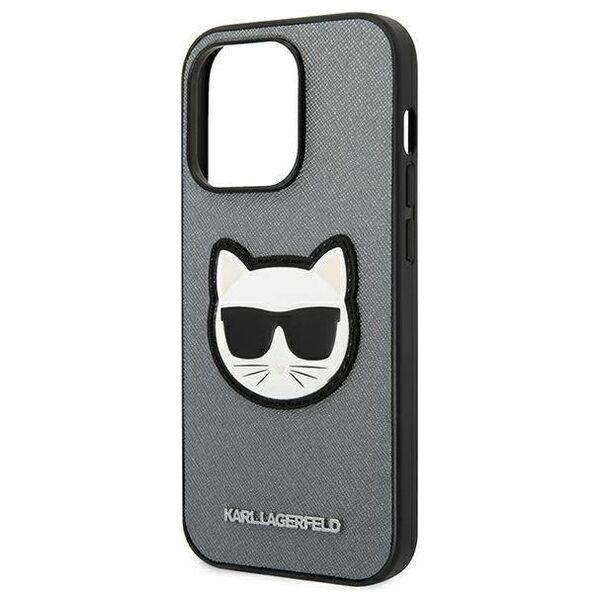 Original Case IPHONE 14 PRO MAX Karl Lagerfeld Hardcase Saffiano Choupette Head Patch silver 3666339077020
