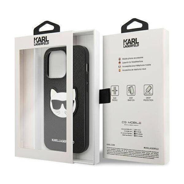 Original Case IPHONE 14 PRO MAX Karl Lagerfeld Hardcase Saffiano Choupette Head Patch black 3666339076986