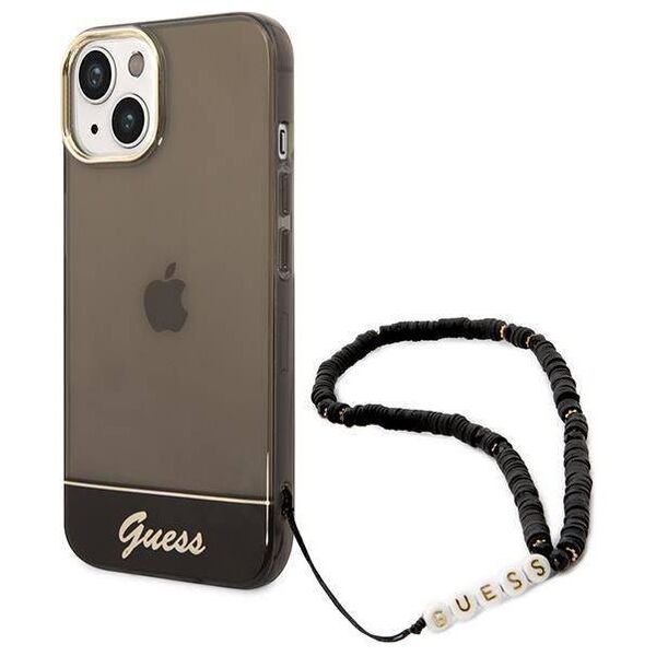 Original Case IPHONE 14 PLUS Guess Hardcase Translucent Pearl Strap black 3666339064174