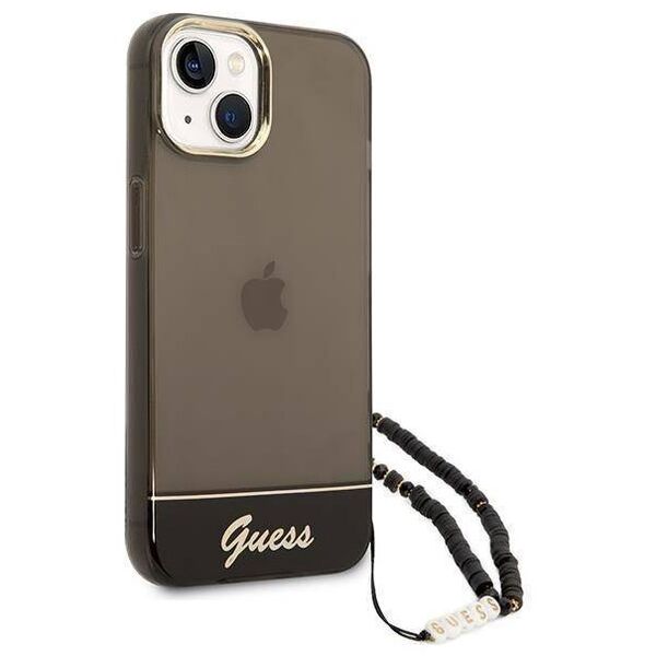 Original Case IPHONE 14 PLUS Guess Hardcase Translucent Pearl Strap black 3666339064174