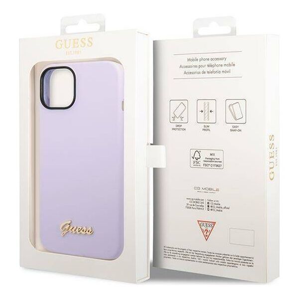 Original Case IPHONE 14 Guess Hard Case Silicone Vintage Gold Logo purple 3666339064969