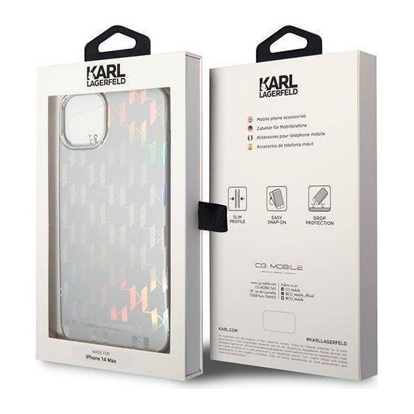 Original Case IPHONE 14 PLUS Karl Lagerfeld Hardcase Monogram Iridescent silver 3666339093082