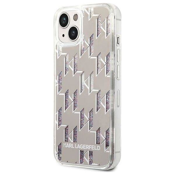 Original Case IPHONE 14 Karl Lagerfeld Hardcase Liquid Glitter Monogram silver 3666339076276