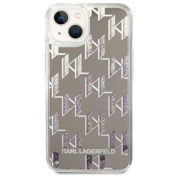 Original Case IPHONE 14 Karl Lagerfeld Hardcase Liquid Glitter Monogram silver 3666339076276