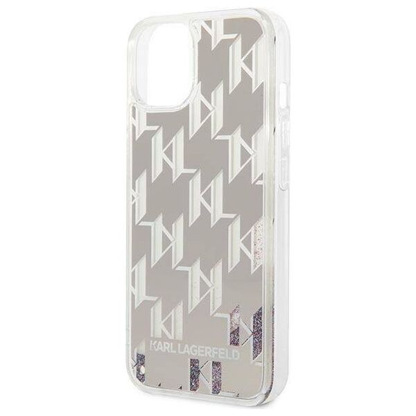 Original Case IPHONE 14 Karl Lagerfeld Hardcase Liquid Glitter Monogram silver 3666339076276